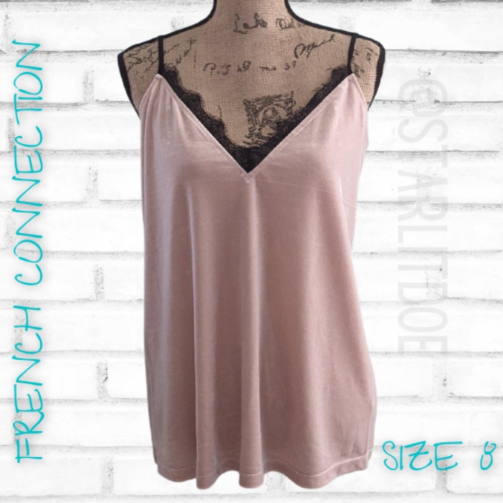 French Connection Velvet Lace Trim Cami NWT